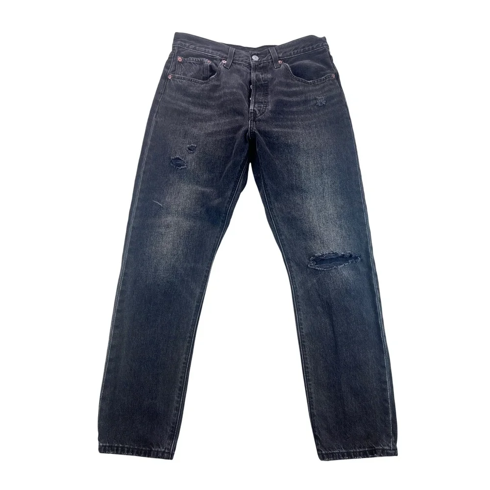 Levi's 501 Premium Distressed Black Denim Jeans‎ Button Fly Men Size 30X28